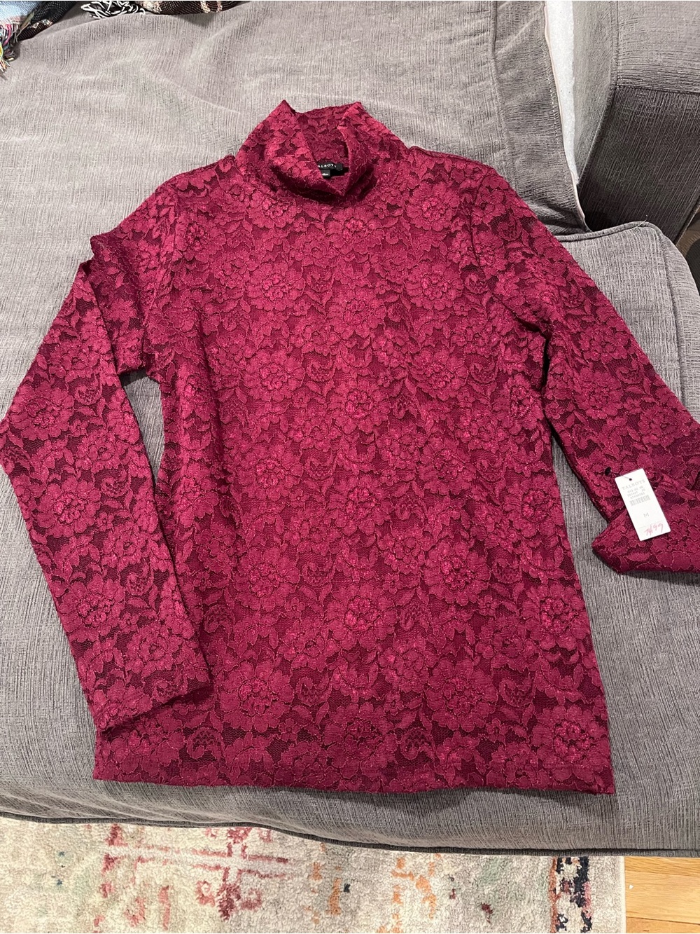 Talbots Wine Burgundy Floral Lace Long Sleeve Top